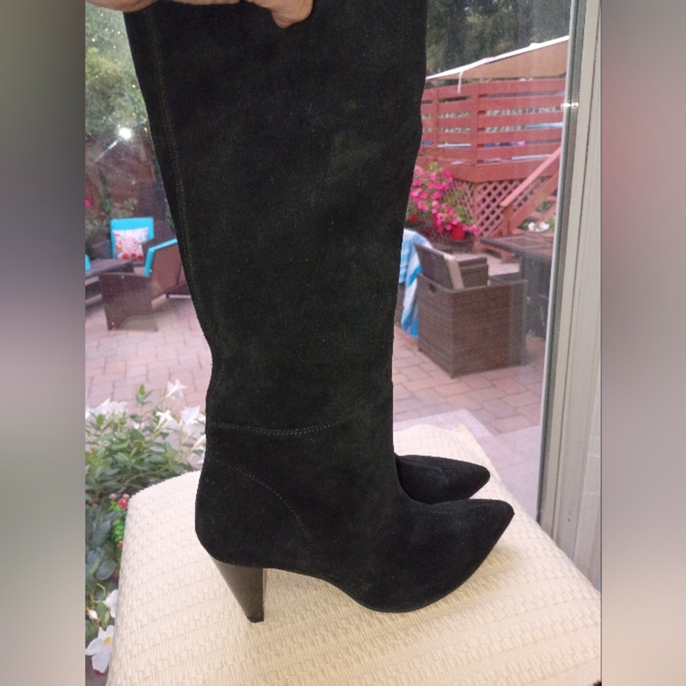 NWT.Zara black suedeleathet boots Cone Heel .Size5 - Picture 2 of 7